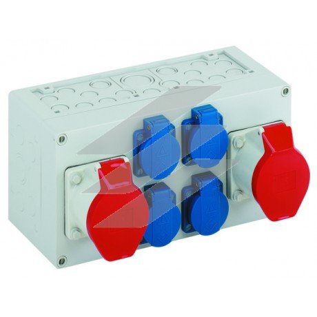 Комбінація розеток AKi 1-2S (300х150х132мм), з розетками 4х Schuko, 3Р 16A; 2хCEE 5Р 32А, полікарбонат, IP44, Spelsberg